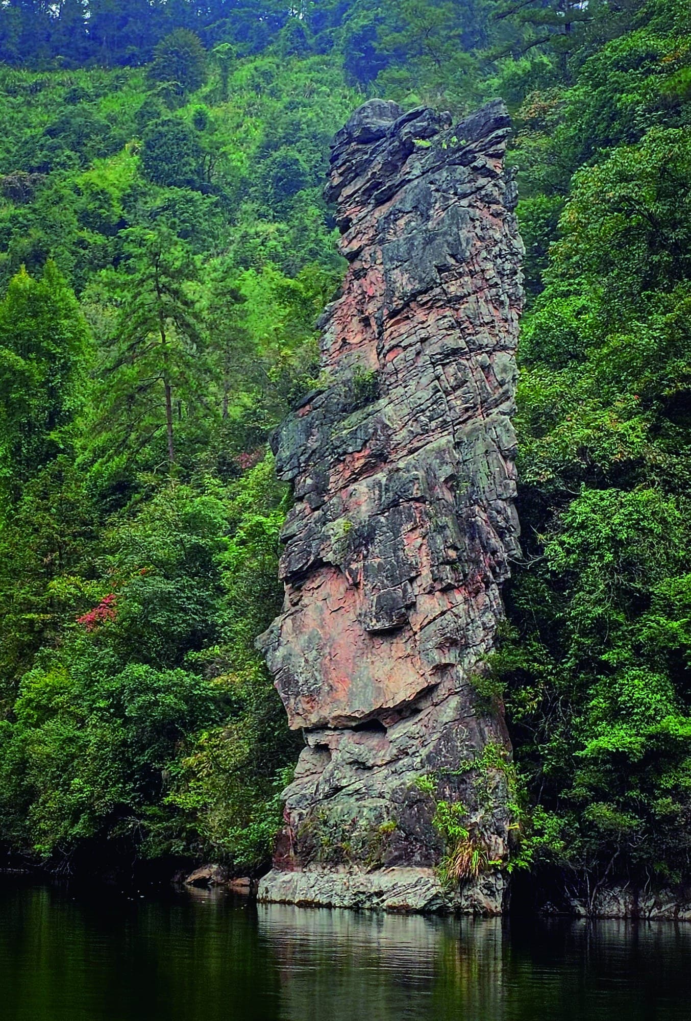 Baofeng Goddess sandstone pillar beside the lake