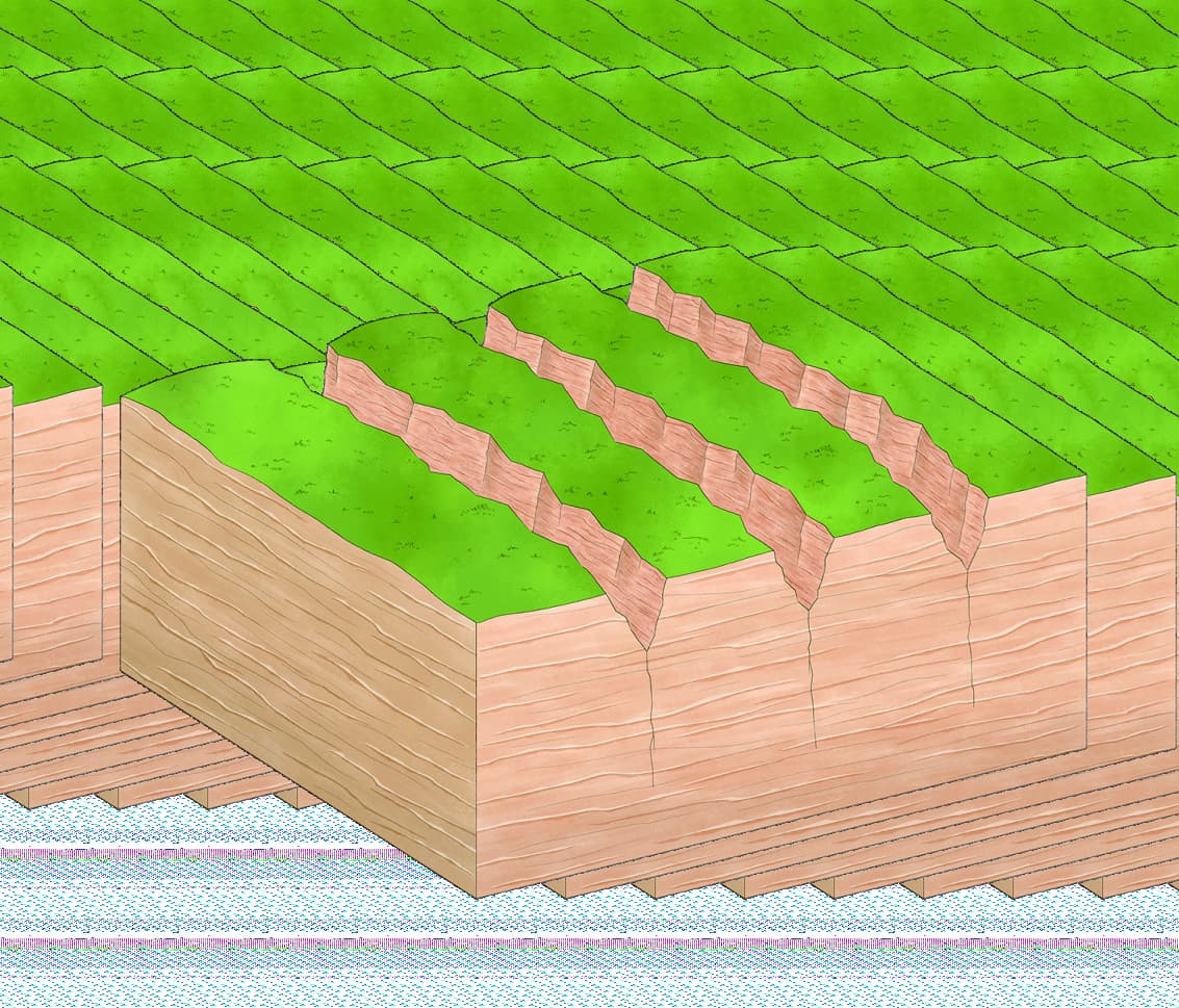 Official diagram showing water carving gullies along vertical sandstone joints